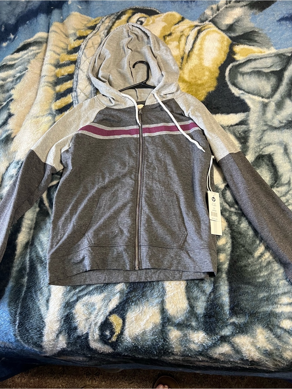 Lagaci Gray Zip-Up Hoodie with Pink Stripe